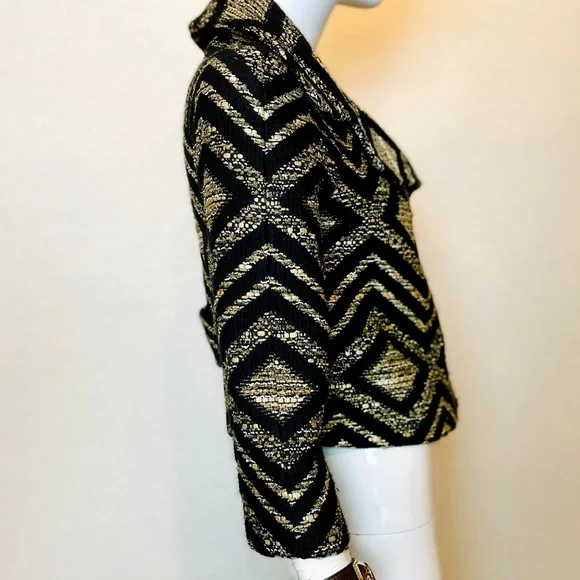 GIAMBATTISTA VALLI DESIGNER WOOL BLACK METALLIC GOLD CROPPED FITTED JACKET ITALY